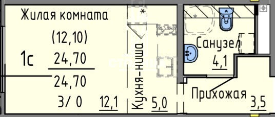 Квартира 24,7 м², студия - изображение 1