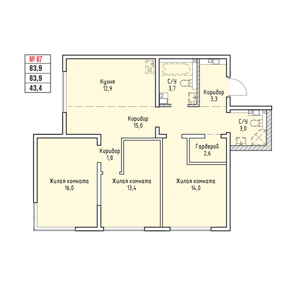 84,5 м², 3-комнатная квартира 20 500 000 ₽ - изображение 32