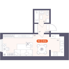 Квартира 31,6 м², 1-комнатная - изображение 1