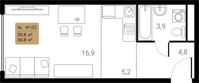 Квартира 30,8 м², 1-комнатная - изображение 2