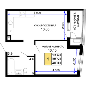 Квартира 40 м², 1-комнатная - изображение 1