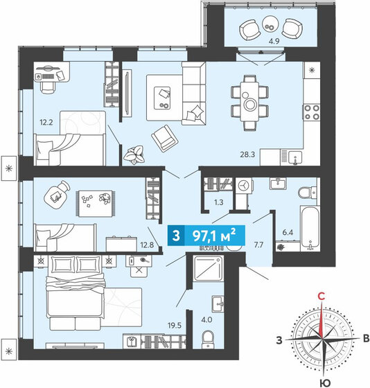 104 м², 3-комнатная квартира 11 390 000 ₽ - изображение 78