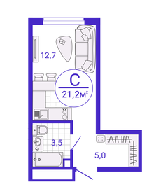 Квартира 21,2 м², студия - изображение 1