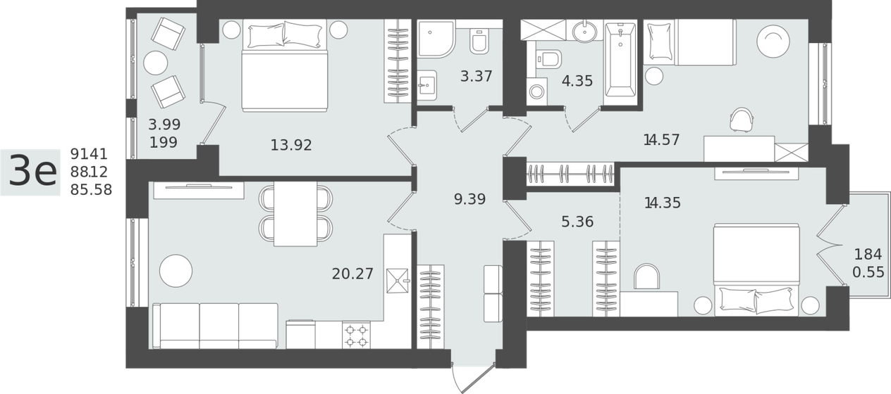 65,3 м², 2-комнатная квартира 9 370 550 ₽ - изображение 43
