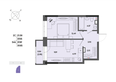 Квартира 37,9 м², 2-комнатная - изображение 1