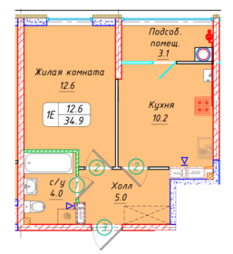 Квартира 34,9 м², 1-комнатная - изображение 1