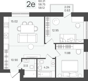 Квартира 58,8 м², 2-комнатная - изображение 1