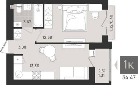 Квартира 34,5 м², 1-комнатная - изображение 1