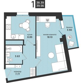 Квартира 39,6 м², 1-комнатная - изображение 1