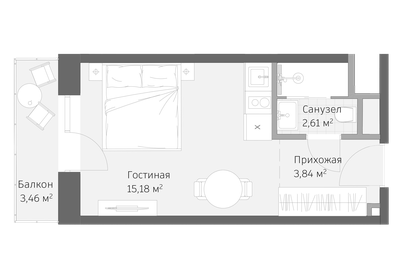 Квартира 25,1 м², 1-комнатные - изображение 1