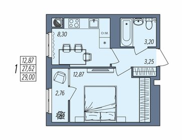 Квартира 29 м², 1-комнатная - изображение 1