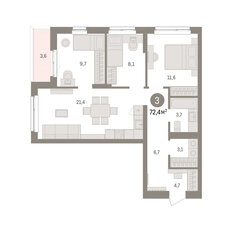 Квартира 72,4 м², 3-комнатная - изображение 2