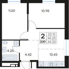 Квартира 44,3 м², 2-комнатная - изображение 3