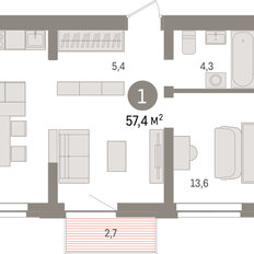Квартира 56,9 м², 1-комнатная - изображение 2