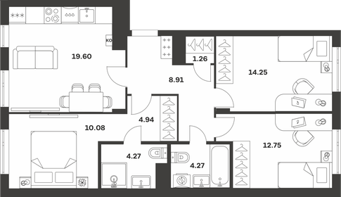 Квартира 81 м², 3-комнатная - изображение 1