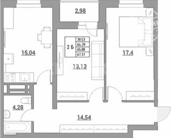 Квартира 68 м², 2-комнатная - изображение 1