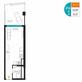 Квартира 34,1 м², студия - изображение 1