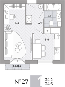 Квартира 34,6 м², 1-комнатная - изображение 1