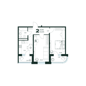 Квартира 53,5 м², 2-комнатная - изображение 1