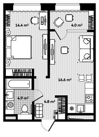Квартира 43,1 м², 1-комнатная - изображение 1