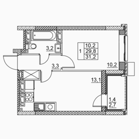 Квартира 31,2 м², 1-комнатная - изображение 1