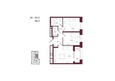Квартира 58 м², 2-комнатная - изображение 1