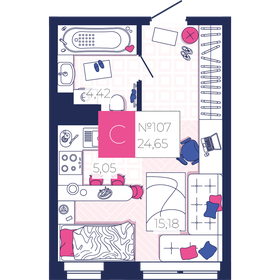 Квартира 24,7 м², студия - изображение 1