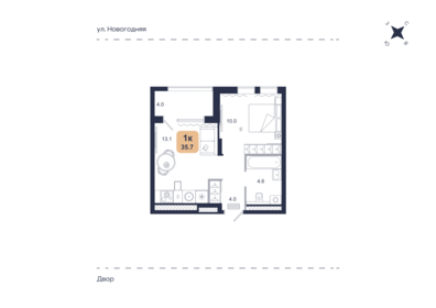 Квартира 35,7 м², 1-комнатная - изображение 1
