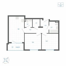 Квартира 64,1 м², 2-комнатная - изображение 1