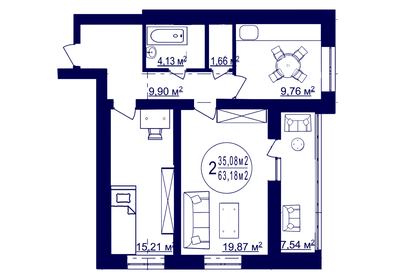 Квартира 63,2 м², 2-комнатная - изображение 1