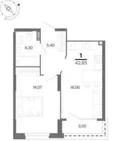 Квартира 41,3 м², 1-комнатная - изображение 1