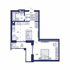 Квартира 43,5 м², 2-комнатная - изображение 3