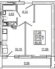 Квартира 41 м², 1-комнатная - изображение 1