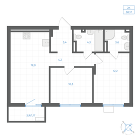 Квартира 58,2 м², 2-комнатная - изображение 1