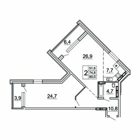 Квартира 80 м², 2-комнатная - изображение 1