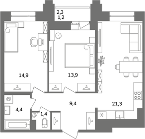 Квартира 65,3 м², 2-комнатная - изображение 1