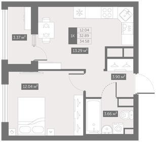 Квартира 34,6 м², 1-комнатная - изображение 1
