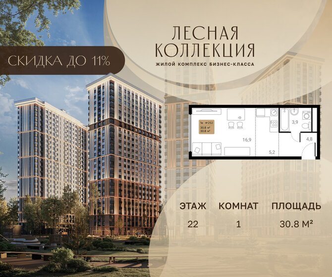 26 м², 1-комнатная квартира 10 763 670 ₽ - изображение 27