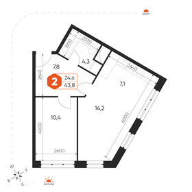Квартира 43,8 м², 2-комнатная - изображение 1