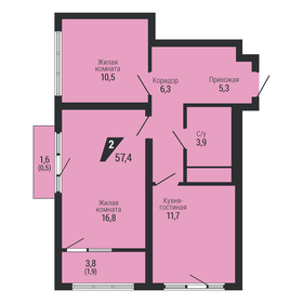 Квартира 57,4 м², 2-комнатная - изображение 2