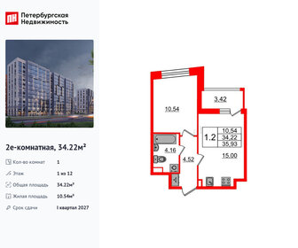 Квартира 34,2 м², 1-комнатная - изображение 1