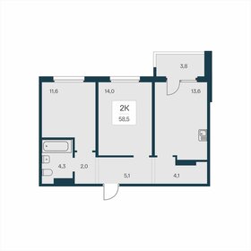 Квартира 58,5 м², 2-комнатная - изображение 1