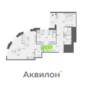 Квартира 95,3 м², 2-комнатная - изображение 1