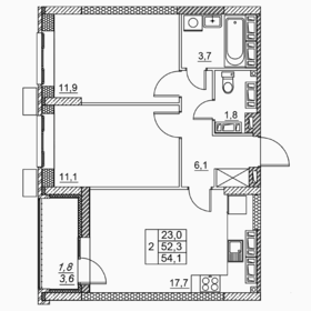 Квартира 54,1 м², 2-комнатная - изображение 1