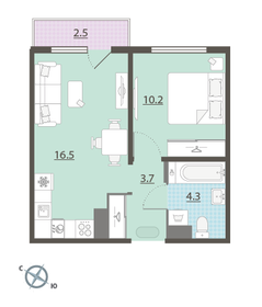 Квартира 35,5 м², 1-комнатная - изображение 2