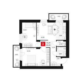 Квартира 65,5 м², 3-комнатная - изображение 1