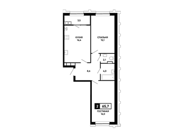 Квартира 65,7 м², 2-комнатная - изображение 1