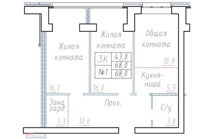 Квартира 68 м², 3-комнатная - изображение 1