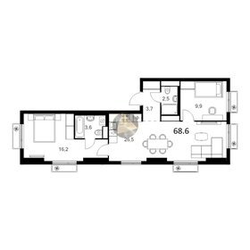 Квартира 68,6 м², 2-комнатная - изображение 1