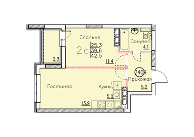 Квартира 42,5 м², студия - изображение 1